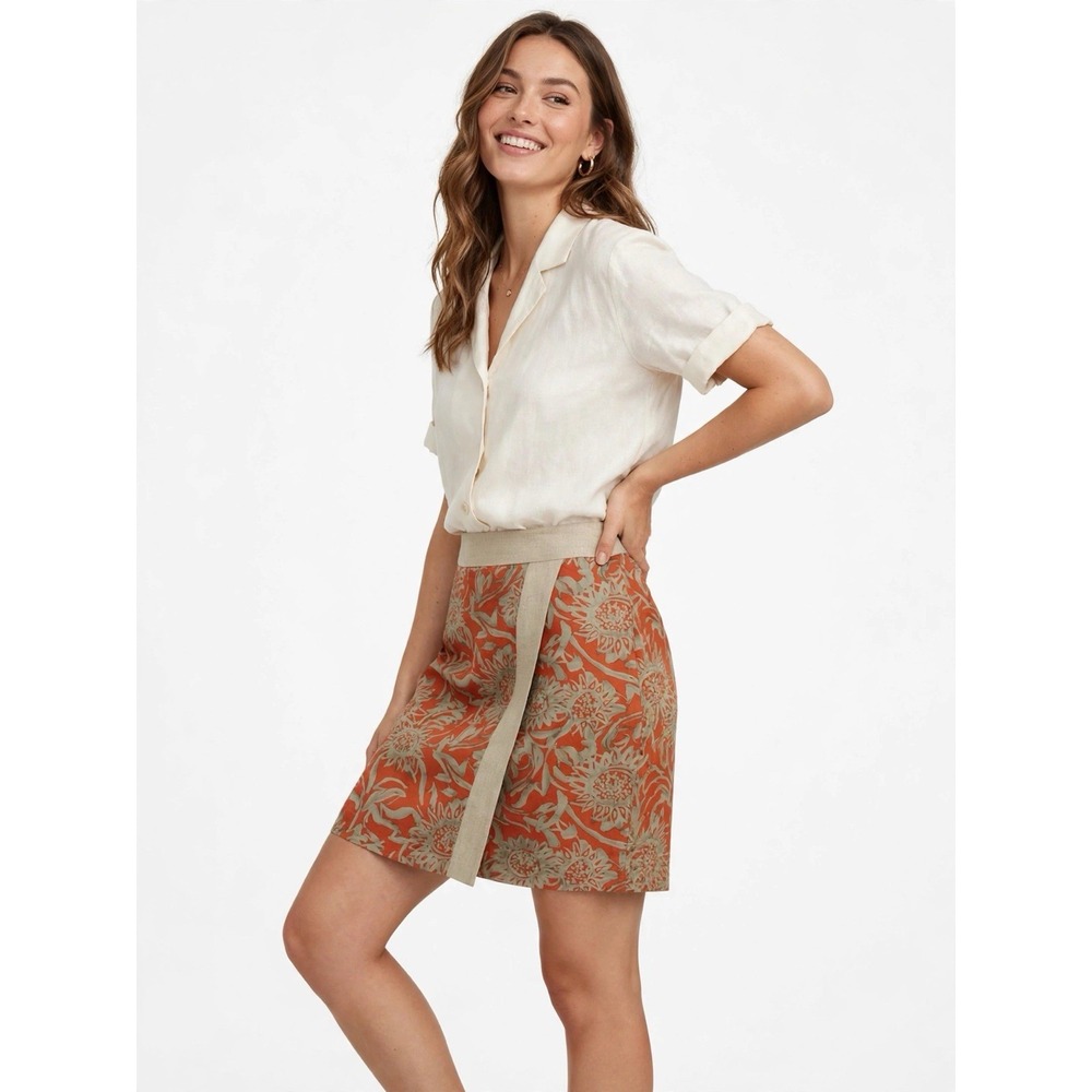 Debbie Shuchat Skirt 6 Orange Tan Pencil Straight Workwear Boho Retro